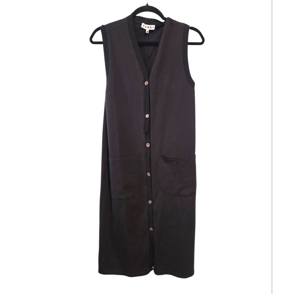 Parni Sleeveless Black Button Up Dress with Pockets Size XS